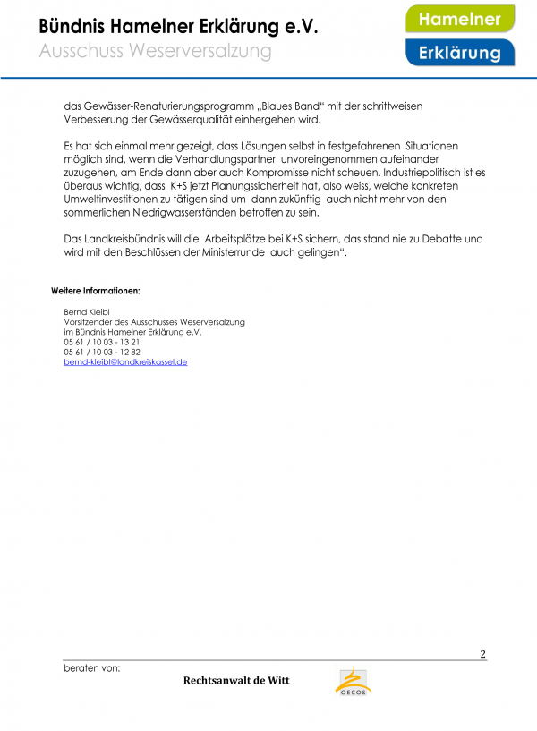 Weserministerkonferenz verabschiedet sich von der Oberweserpipeline 2